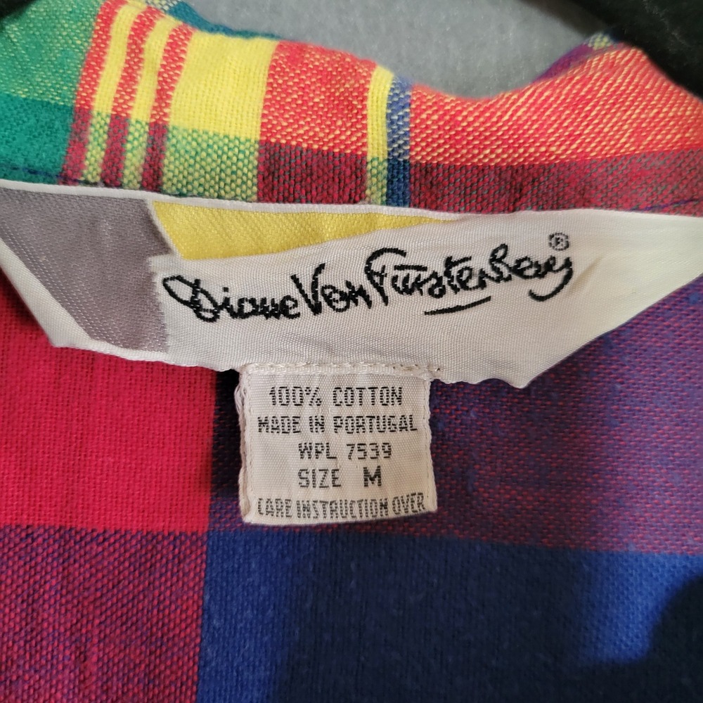 Diane Von Furstenberg Vintage Rainbow Plaid Button Up Shirt Medium Multicolor - Picture 3 of 5